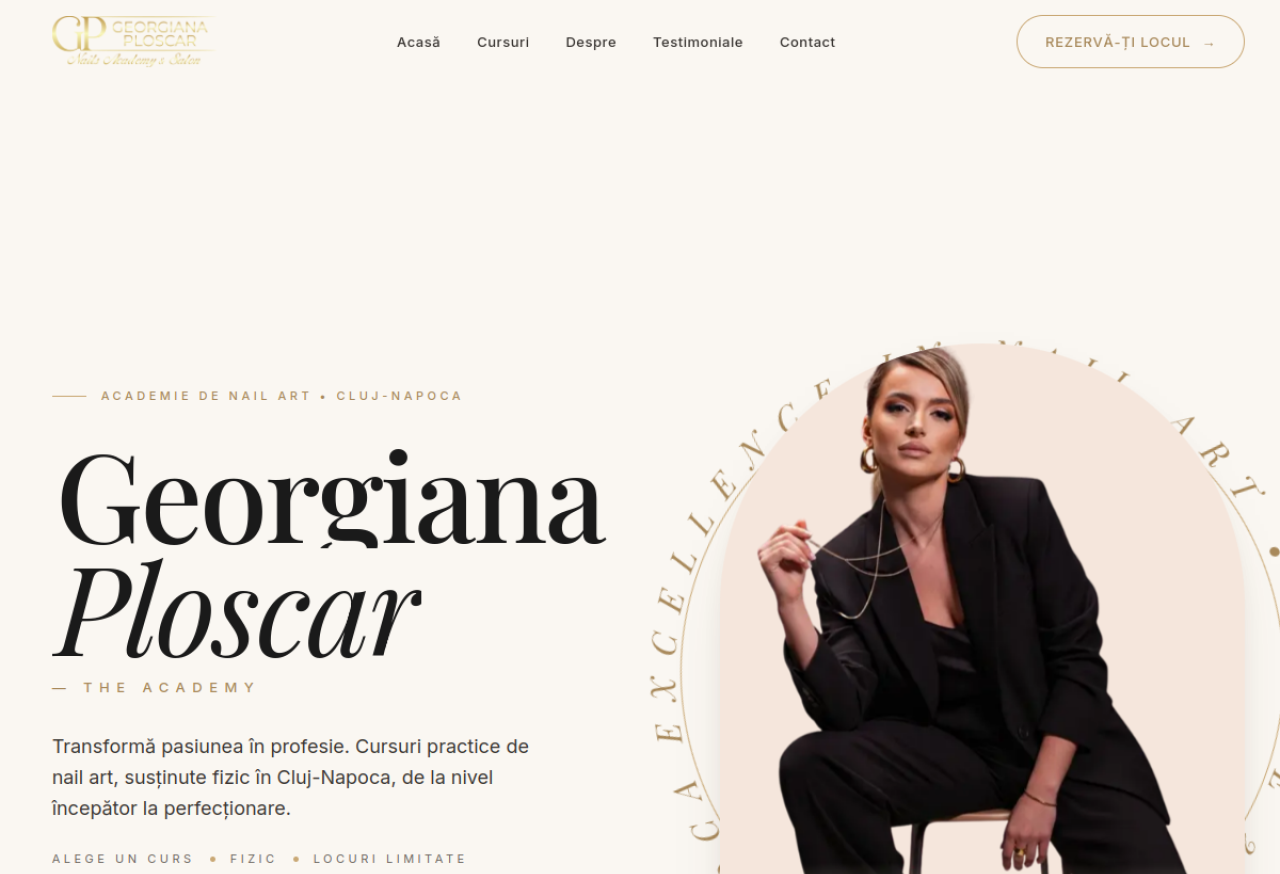 Site Georgi Ploscar — academie de nail art, design modern cu animații