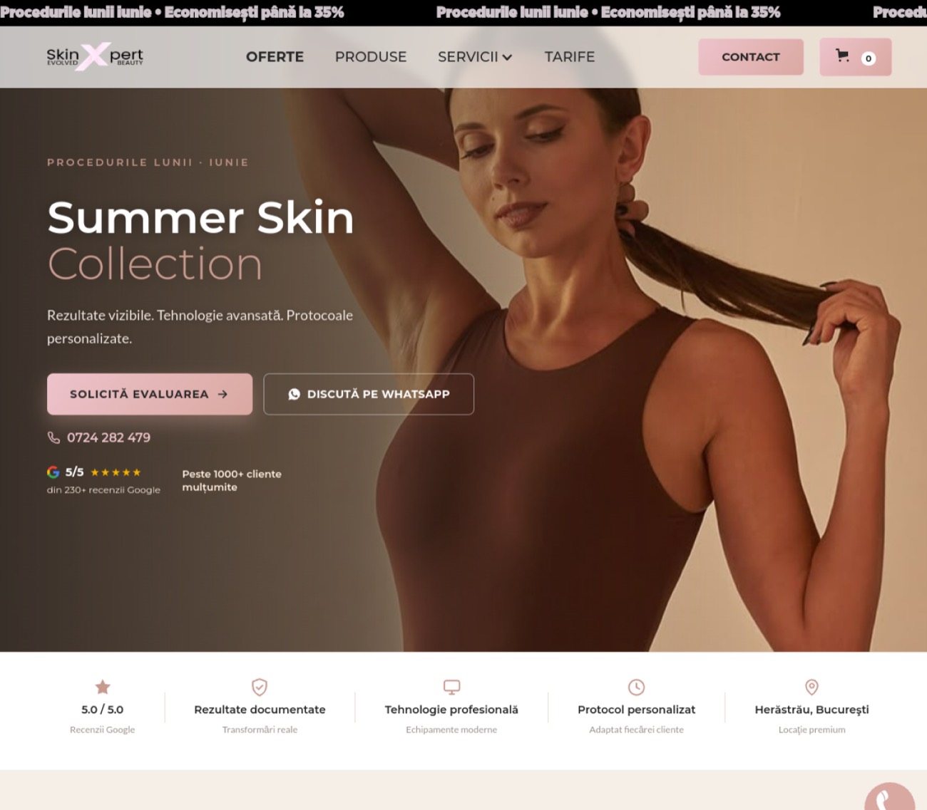 Exemplu de site pentru clinică — Skinxpert
