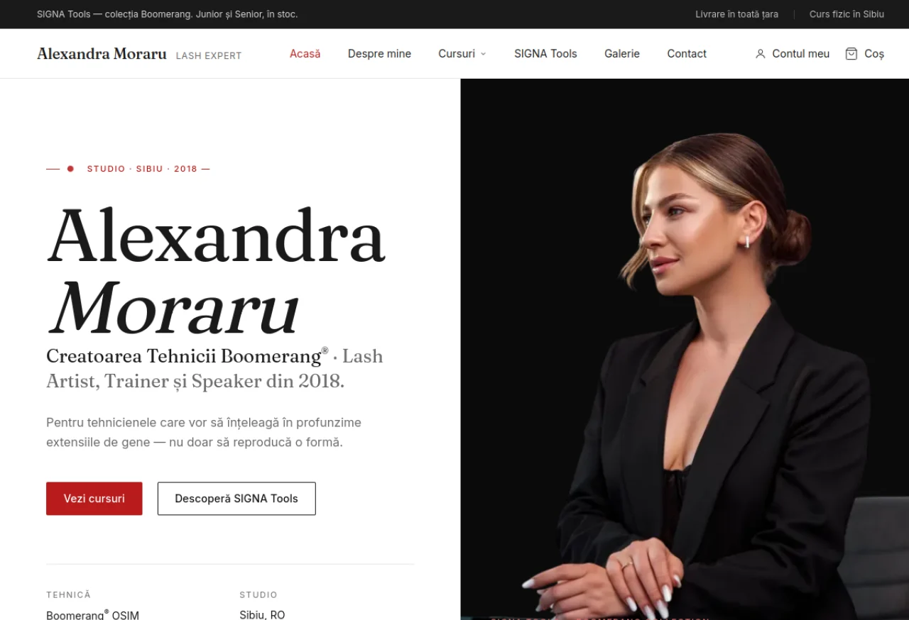 Website-ul Alexandra Moraru, din portofoliul Lazart Studios